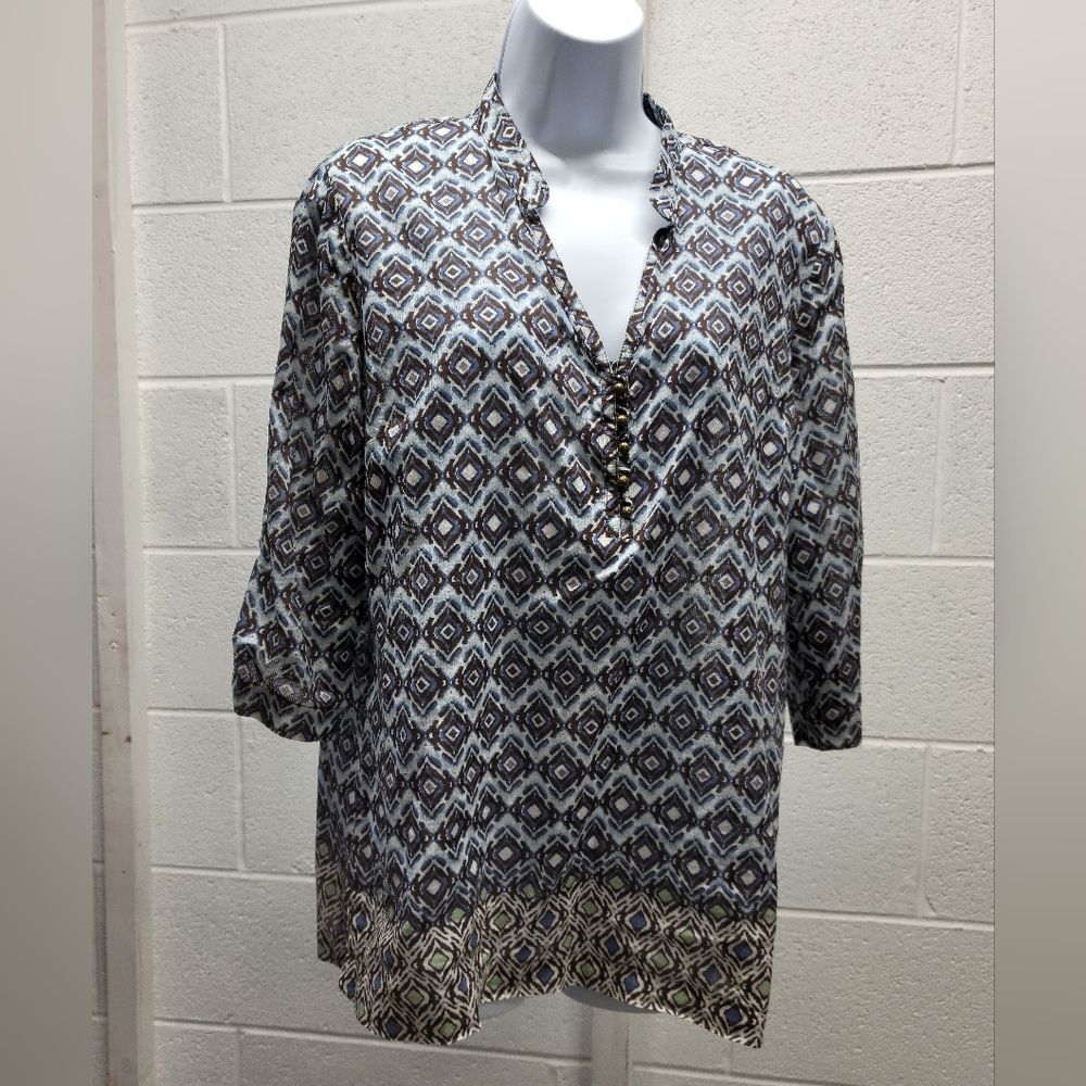 Liz & Co Women Blouse Pretty Shades of Blue Brown and Green
